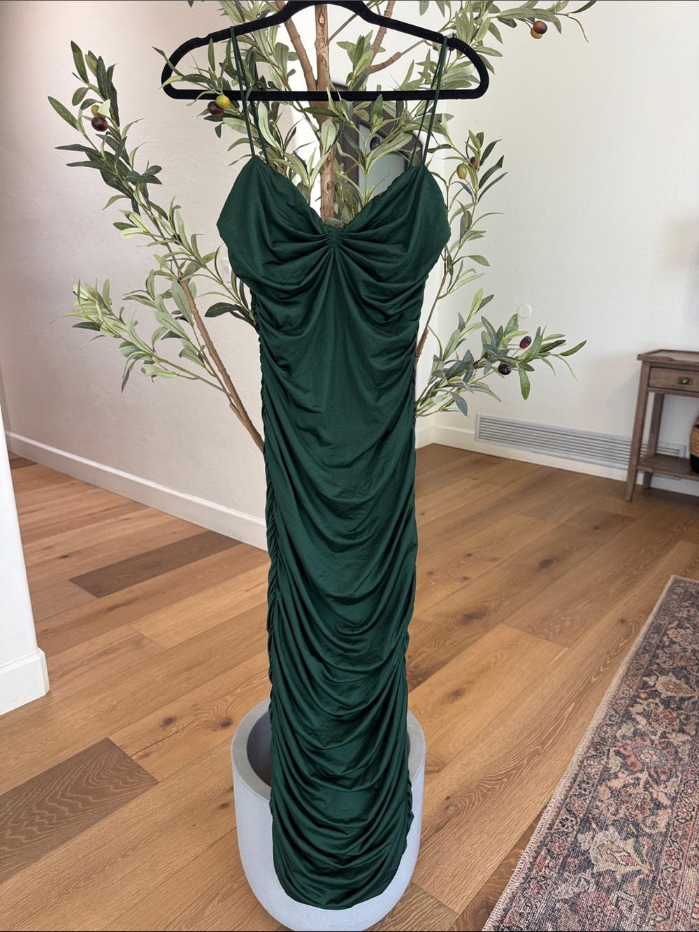 Elegant Ruched Maxi Dress in Deep Green